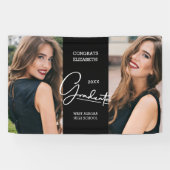 Afstuderen Gefeliciteerd Zwart Modern Foto Spandoek (Horizontaal)