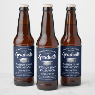 Afstuderen gegoten marineblauw, zilver bier etiket