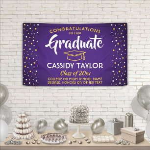 Afstuderen Geheel Confetti Paars Geel Geel Goud Spandoek