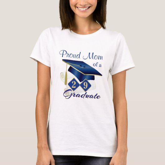 Afstuderen gepersonaliseerd blauw & goud t-shirt (Voorkant)