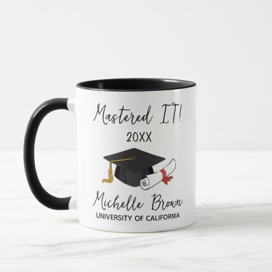 Afstuderen gepersonaliseerde Masters Degree Gift M Mok (Links)