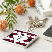 Afstuderen Gift Key Ring Preppy Black Red Argyle Sleutelhanger (Zijkant)