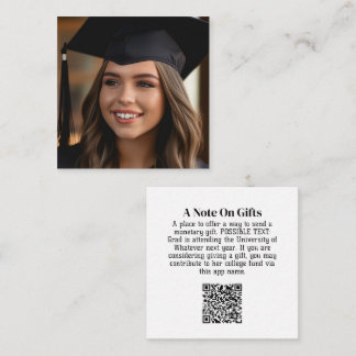 Afstuderen Gift QR-code met foto aan de voorkant Informatiekaartje