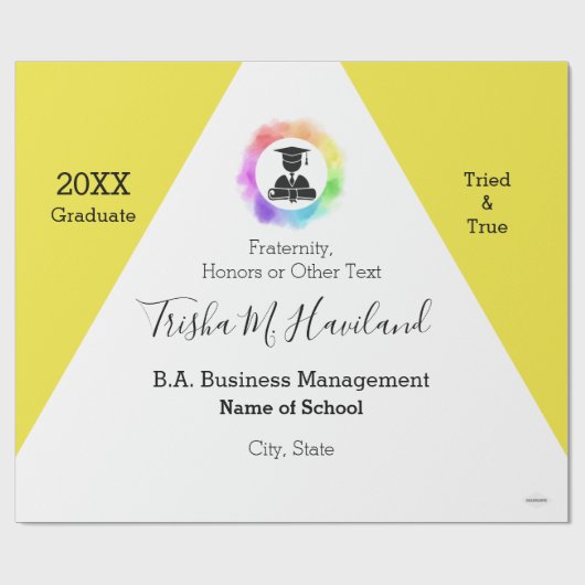 Afstuderen Gift Wrap Geel en Wit HAMbyWG Cadeaupapier (Vlak)