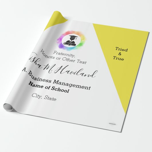 Afstuderen Gift Wrap Geel en Wit HAMbyWG Cadeaupapier (Uitgerold)