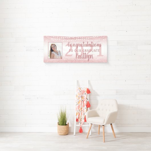 Afstuderen Girly Roos Gold Glitter Lights Foto Spandoek (Insitu)