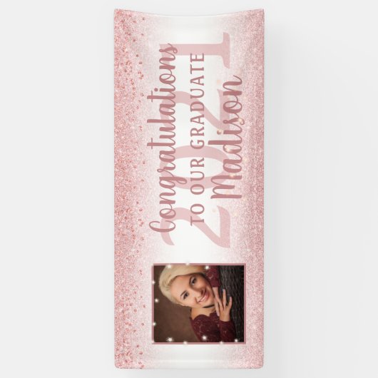 Afstuderen Girly Roos Gold Glitter Sparkle Foto Spandoek (Verticaal)