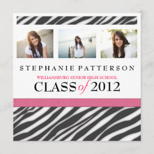 Afstuderen Glamor Girl Zebra Print met Hot Pink Kaart