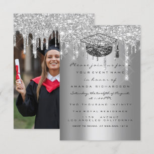 Afstuderen Glitter Silver Grey Drip Gold Foto Kaart
