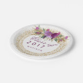 Afstuderen Glitter Waterverf Flower Gold Confetti Papieren Bordje (Gekanteld)