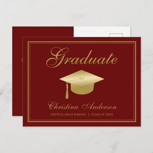 Afstuderen Gold Afstudeerder Pet en script op maro Uitnodiging Briefkaart (Voorkant / Achterkant)