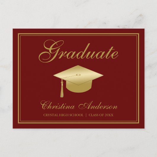 Afstuderen Gold Afstudeerder Pet en script op maro Uitnodiging Briefkaart (Voorkant)
