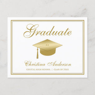Afstuderen Gold Afstudeerder Pet & Script op White Uitnodiging Briefkaart