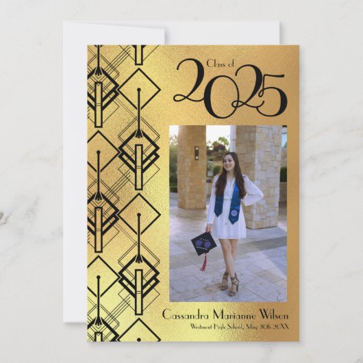 Afstuderen Gold Art Deco Black Aankondiging (Voorkant)