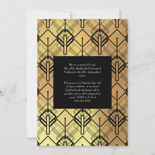 Afstuderen Gold Art Deco Black Aankondiging (Achterkant)