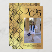 Afstuderen Gold Art Deco Black Aankondiging (Voorkant / Achterkant)