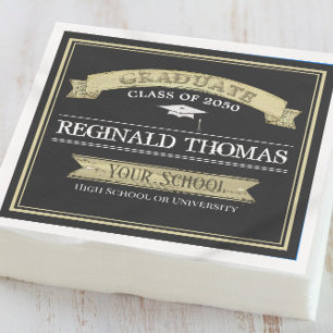 Afstuderen Gold Black  banner Mortarboard Servet