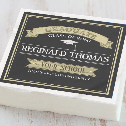 Afstuderen Gold Black  banner Mortarboard Servet