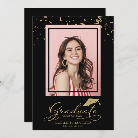 Afstuderen Gold Confetti Afstudeerder Aankondiging (Voorkant / Achterkant)