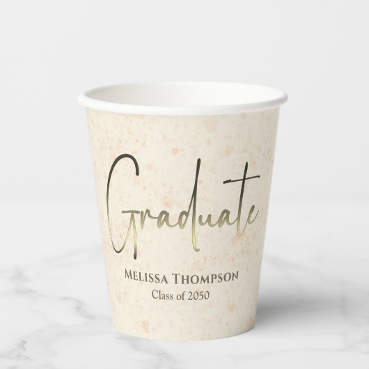 Afstuderen Gold Confetti Modern Calligrafiescript Papieren Bekers (Voorkant)