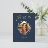 Afstuderen Gold Diamond Wildflower Navy Foto Briefkaart (Staand voorkant)