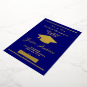 Afstuderen Gold Foil Blue Announcement Kaart (Gedraaid)