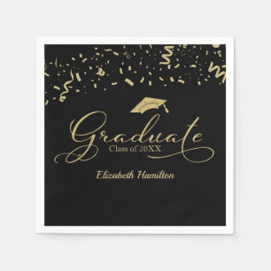 Afstuderen Gold Foil Graduation Party Zwart Servet