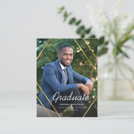 Afstuderen Gold Geometric Lijst Foto aankondiging (Staand voorkant)