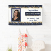 Afstuderen Gold Glitter op Blue Custom Photo Spandoek (Insitu)