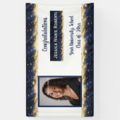 Afstuderen Gold Glitter op Blue Custom Photo Spandoek (Verticaal)