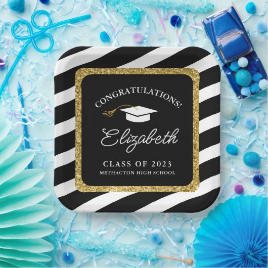 Afstuderen Gold Glitter Script Graduparty Papieren Bordje (Feest)
