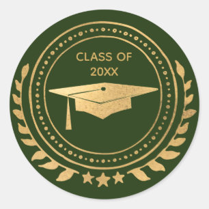 Afstuderen Gold Green Elegant Class of Classic Ronde Sticker