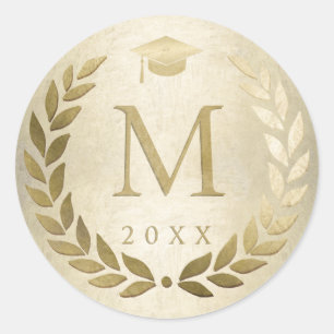 Afstuderen Gold Laurel Wreath Afstudeerder Pet 202 Ronde Sticker