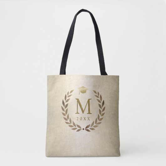 Afstuderen Gold Laurel Wreath Monogrammed Initiaal Draagtas (Voorkant)