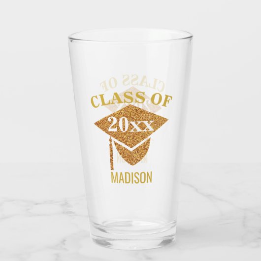 Afstuderen Gold Mortarboard Tassel Fun Reunion Glas (Achterkant)