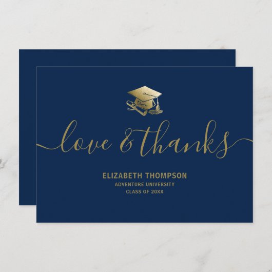 Afstuderen Gold Pet Love & Bedankt Script Blue (Voorkant / Achterkant)