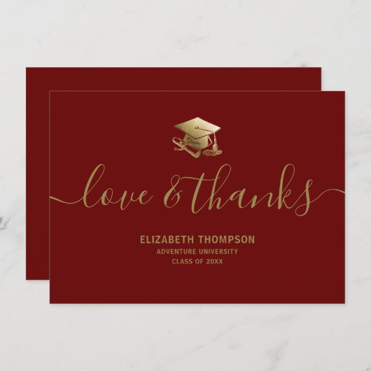 Afstuderen Gold Pet Love & Bedankt Script Maroon (Voorkant / Achterkant)