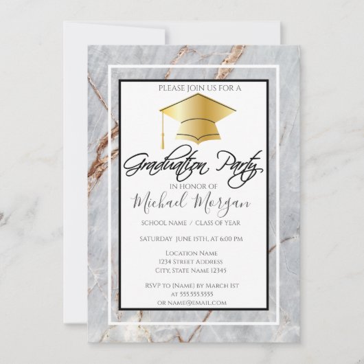 Afstuderen Gold Pet Marble Stone Graduparty Kaart (Voorkant)