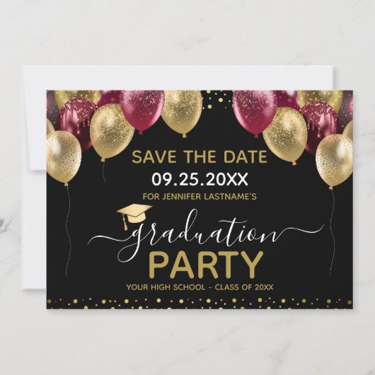 Afstuderen Gold Red Save the Date Invitation Kaart (Voorkant)