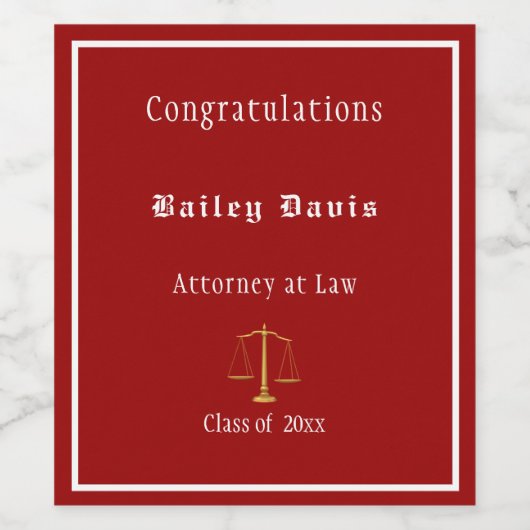 Afstuderen Gold Scales of Justice Red Wijn Etiket (Enkel label)