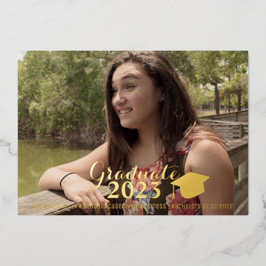 Afstuderen Gold Script - Folie - Foto Folie Uitnodiging (Voorkant)