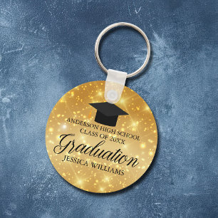 Afstuderen Gold Sparkle Chic Custom School Name Sleutelhanger