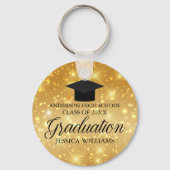 Afstuderen Gold Sparkle Chic Custom School Name Sleutelhanger (Achterkant)
