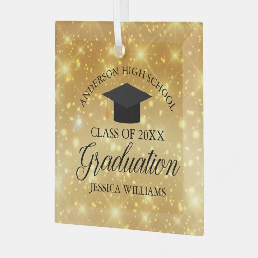 Afstuderen Gold Sparkle Custom School Kerstmis Glas Ornament (Voorkant links)