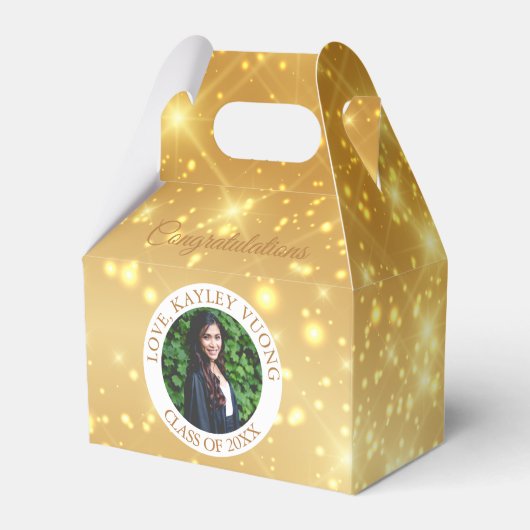 Afstuderen Gold Sparkle Custom Senior Photo Party Bedankdoosjes (Voorkant Zijde)