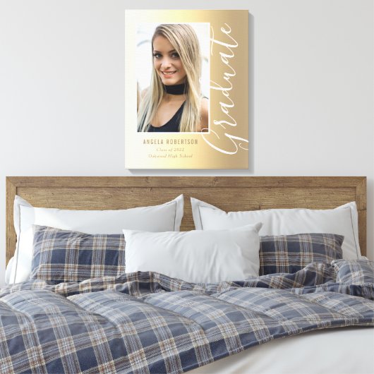 Afstuderen Gold Stylish Script Modern Photo Canvas Afdruk (Insitu (Slaapkamer))