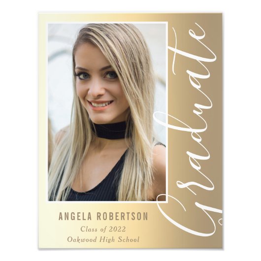 Afstuderen Gold Stylish Script Modern Photo Foto Afdruk (Voorkant)