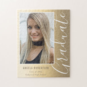 Afstuderen Gold Stylish Script Modern Photo Legpuzzel