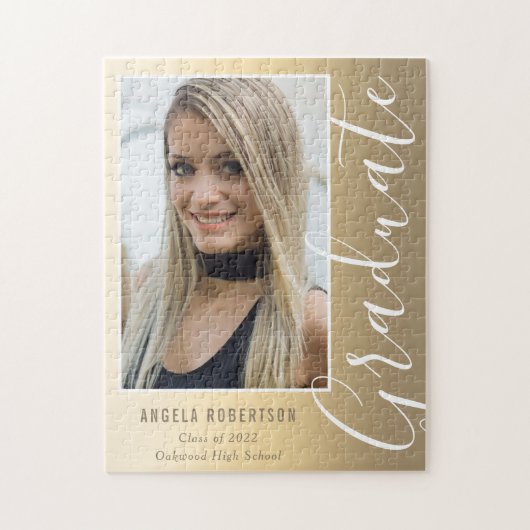Afstuderen Gold Stylish Script Modern Photo Legpuzzel (Verticaal)