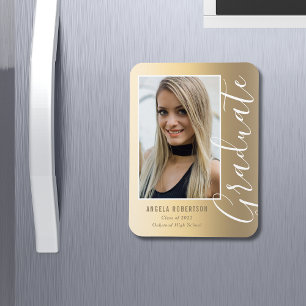 Afstuderen Gold Stylish Script Modern Photo Magneet